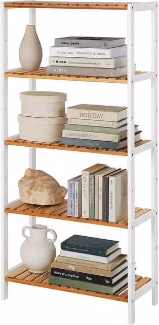 FORGEVIO Bamboo Multi-Purpose Storage Rack with Adjustable Shelves, Natural White