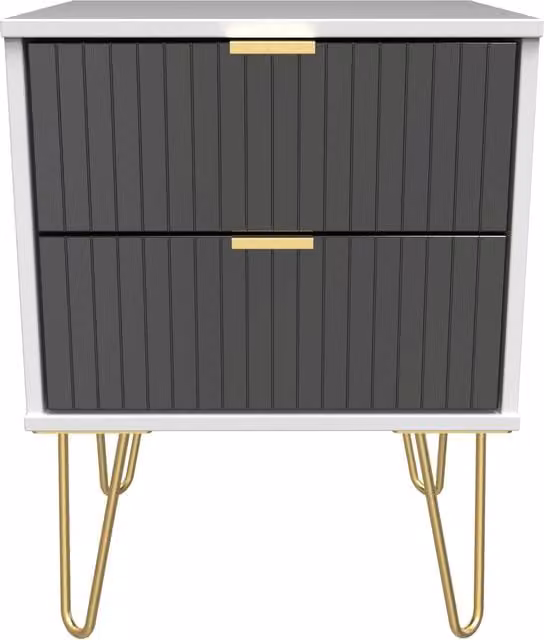 Ready Assembled 2 U Bexley 2 Drawer Bedside Cabinet in True Black and Gold