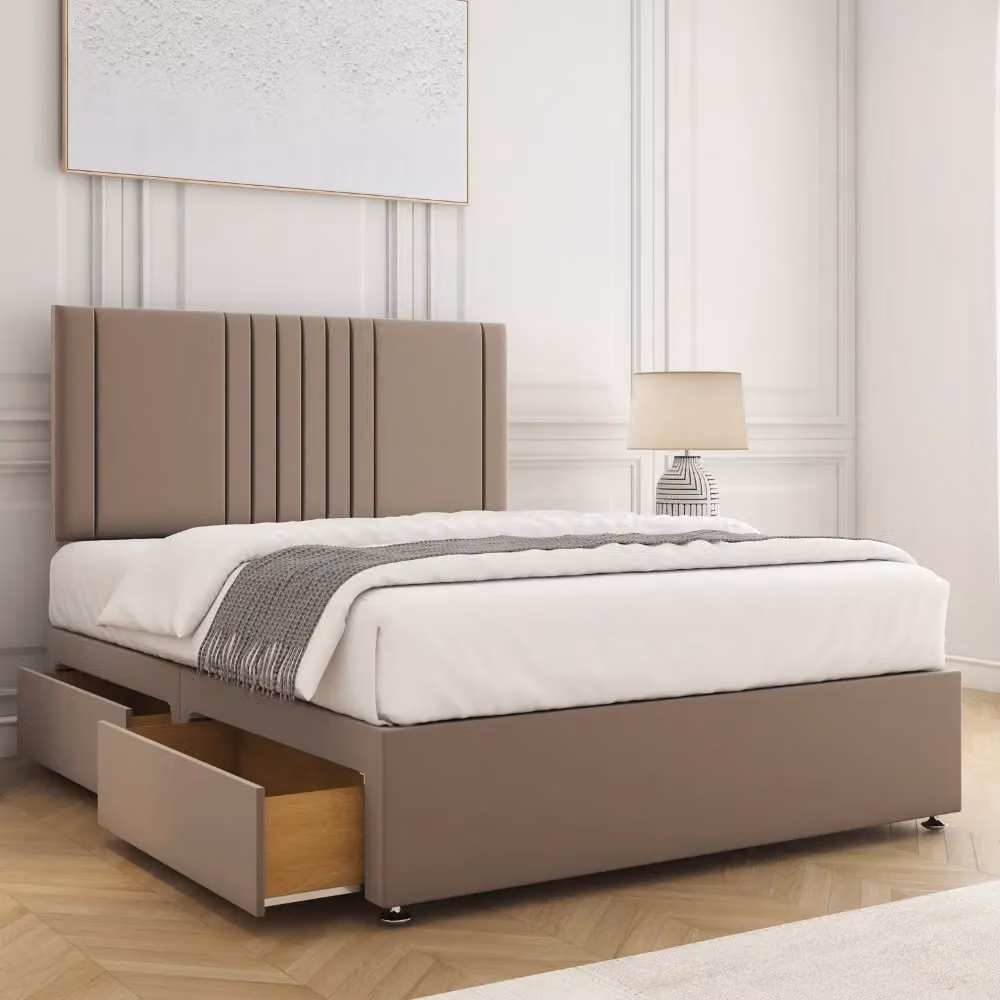 BSSPOKE Monaco Plush Velvet Divan Bed with 24 inch Headboard and 4 Drawers in Bronze, Super King, W/D/H: 200 x 200 cm
