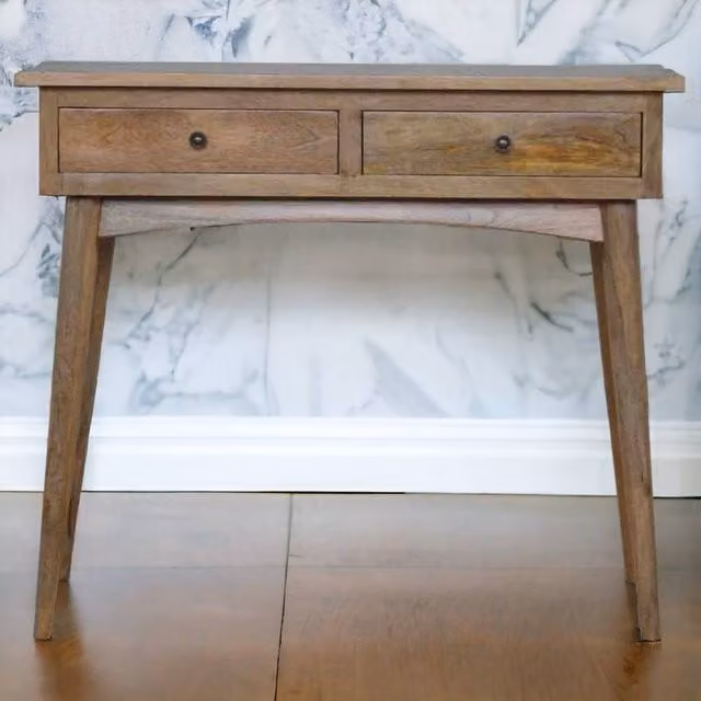 STILVORA Mango Wood 2 Drawer Console Table in Brown – 1