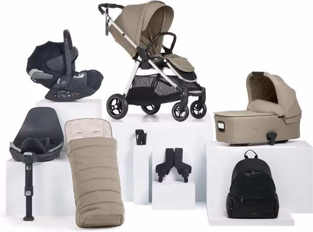 Cybex Flip XT Pushchair Complete 8 Piece Bundle with Cloud T Car Seat, Isofix Base and Changing Bag in Sage Grey