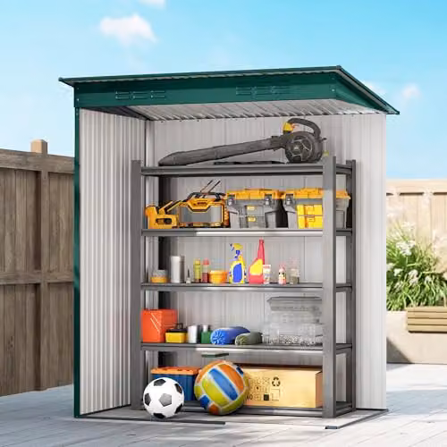 Outsunny Metal Garden Storage Shed with Sliding Doors and Roof Vent, Green, W/D/H: 159 x 106 x 181 cm – 8