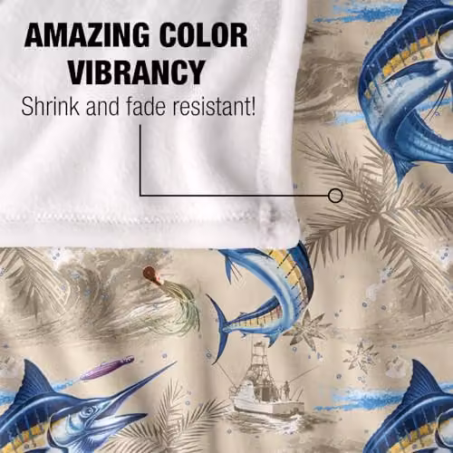 JQ Licensing Marlin Tiki Fishing Pattern Super Soft Polyester Fleece Throw Blanket, Multicolour, W/D/H: 91 x 147 cm – 3