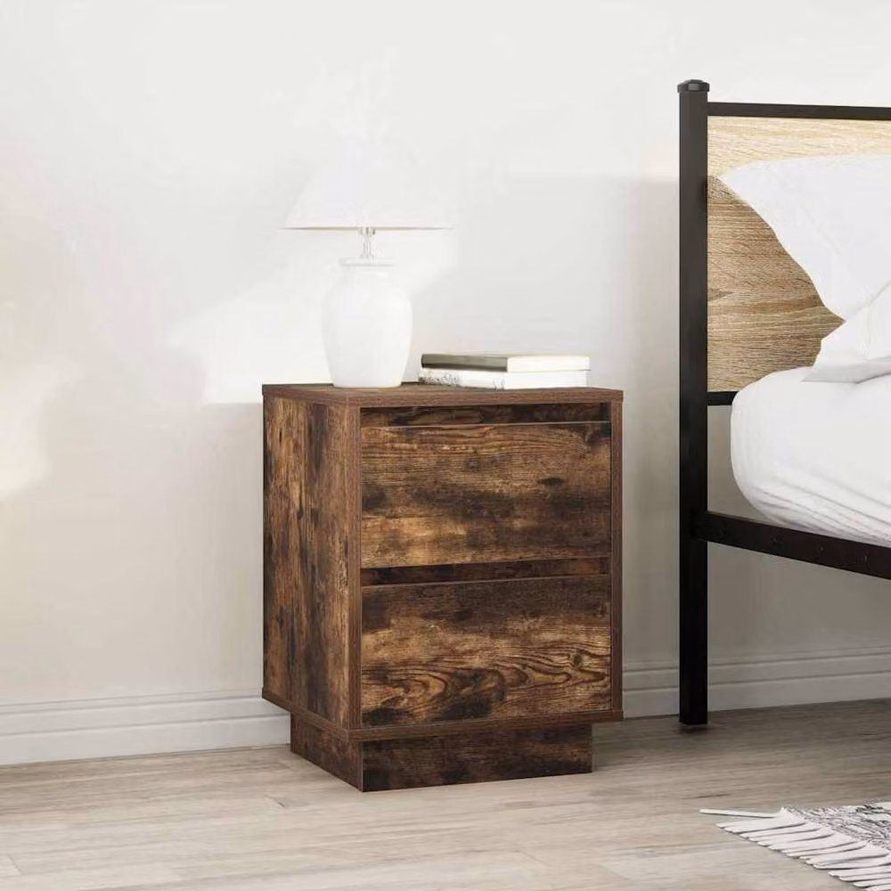 Berkfield Home Bedside Cabinet with Integrated LED Lights in Smoked Oak, W/D/H: 38 x 34 x 50 cm – 3