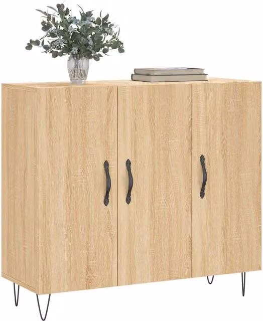 Berkfield Home Sonoma Oak Sideboard in Light Brown, W/D/H: 90 x 34 x 80 cm