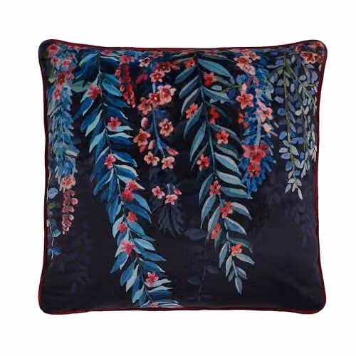 Soiree Blue Tropical Leaf and Fern Velvet Square Cushion with Removable Cover, W/D/H: 43 x 43 x 43 cm – 2