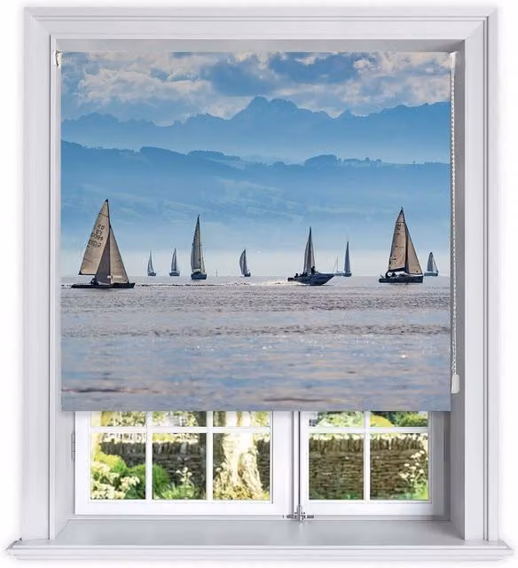 Lister Cartwright Photographic Scenic Sailing Design Blackout Roller Blinds, Petrol and Multicolour, W: 150 cm, H: 160 cm