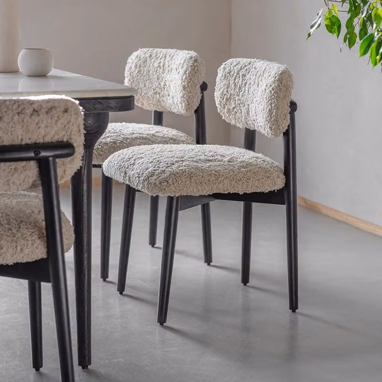 Atkin & Thyme Layla Dining Chair in White and Black Bouclé Fabric