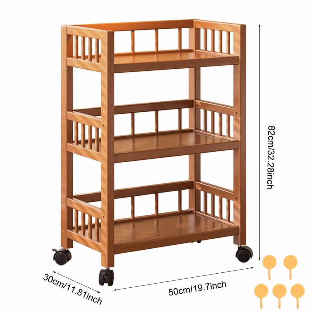 FORGEVIO 3 Tier Bamboo Storage Trolley Cart with Castors in Brown – 2