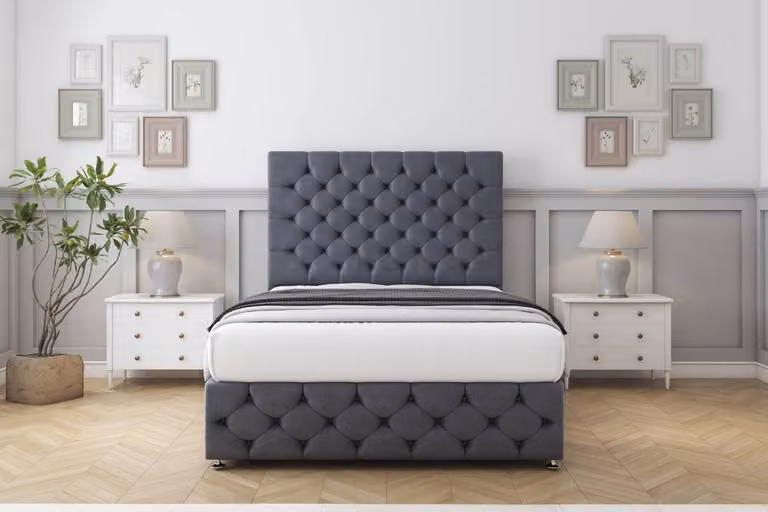 Sloomy Watson Plush Divan Set in Dark Grey, King Size, W/D/H: 180 x 200 x 25.4 cm