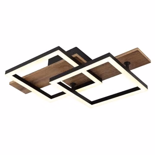Globo Lighting Netlighting Modern Rectangular LED Ceiling Light in Black and Wood, 16 W, 900 lm, Warm White, W/D/H: 44 x 33 x 8.5 cm – 1
