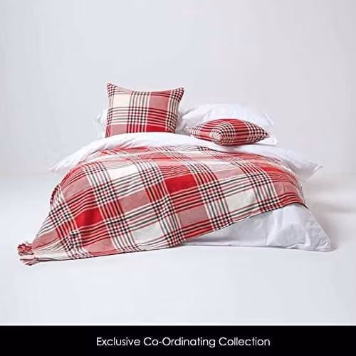 Homescapes Red Tartan Cotton Cushion Cover, W/D/H: 45 x 45 x 0 cm – 2