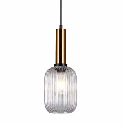 Italux Antiola PND-5588-1M-BRO+CL Modern Cylinder Pendant Light in Gold/Brass and Transparent Glass with E27 Socket