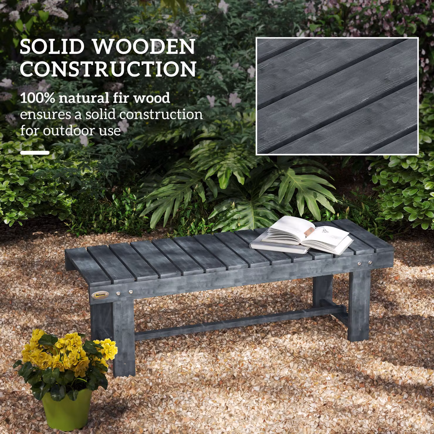 Outsunny 2-Seater Modern Grey Lacquered Treated Hardwood Garden Bench – 5