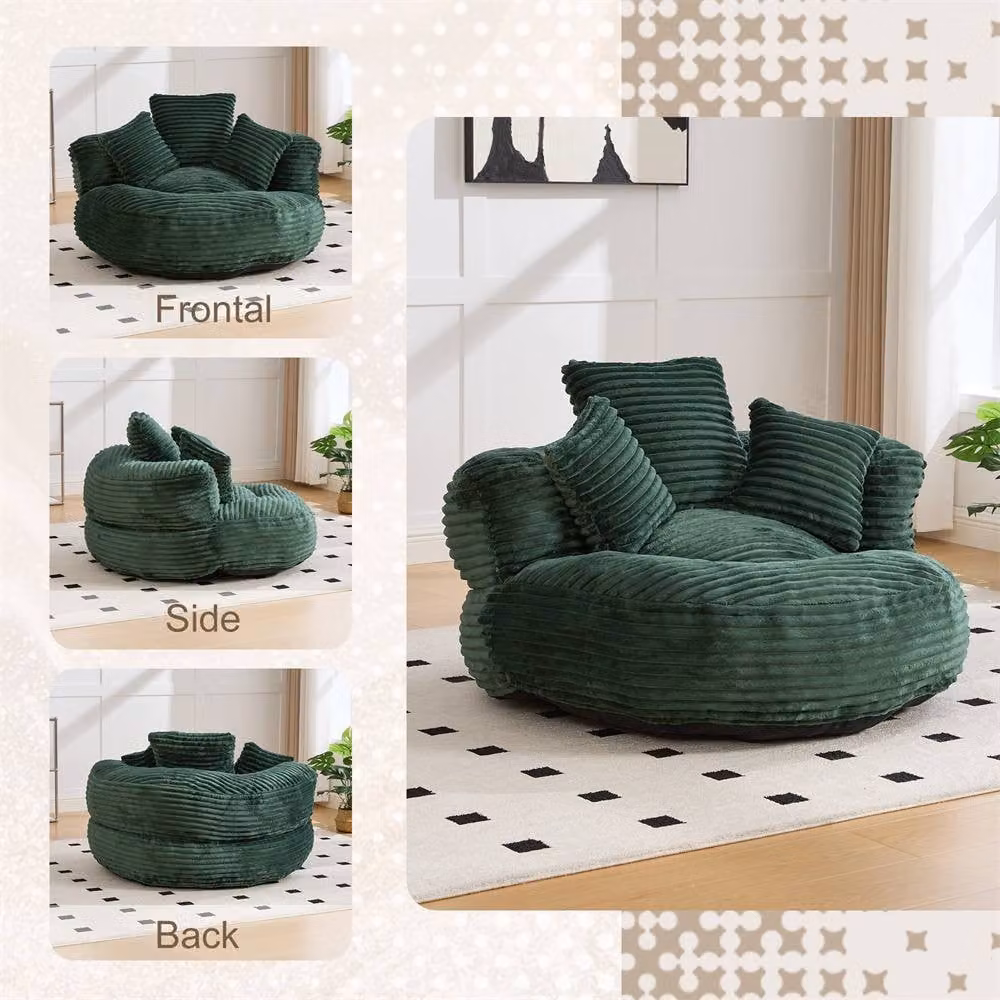 Direct Wicker Emerald Green Corduroy Bean Bag with Armrests and 3 Pillows – 5