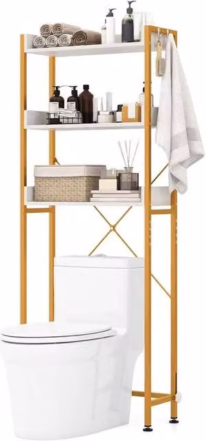 ERGOVEXA 3-Tier Over The Toilet Bathroom Storage Shelf Rack in Gold