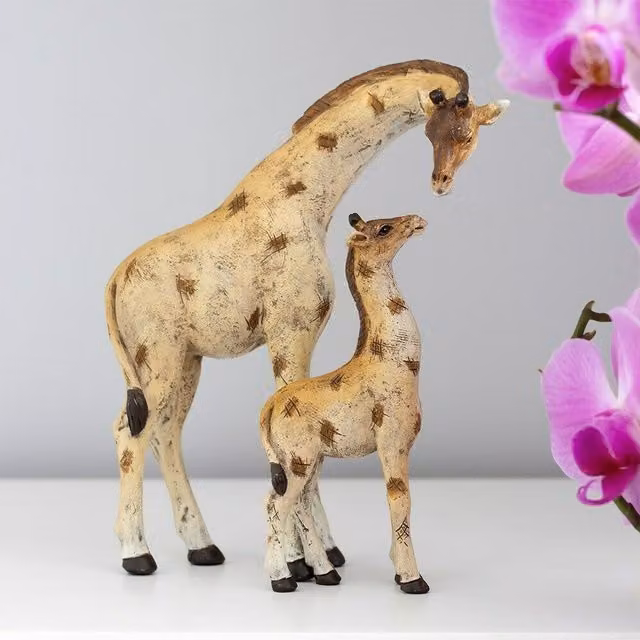 Something Different Stand Tall Giraffe Mother and Baby Ornament in Beige