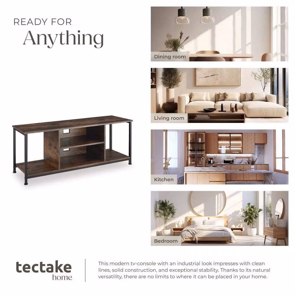 tectake TV Stand Lowboard Cabinet in Brown with 4 Compartments and Adjustable Shelf, Width: 110 cm – 6