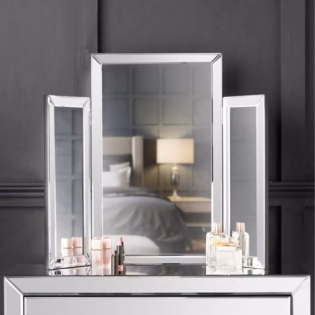 CARME Paloma Luxury Tri-Fold Folding Vanity Mirror in Silver