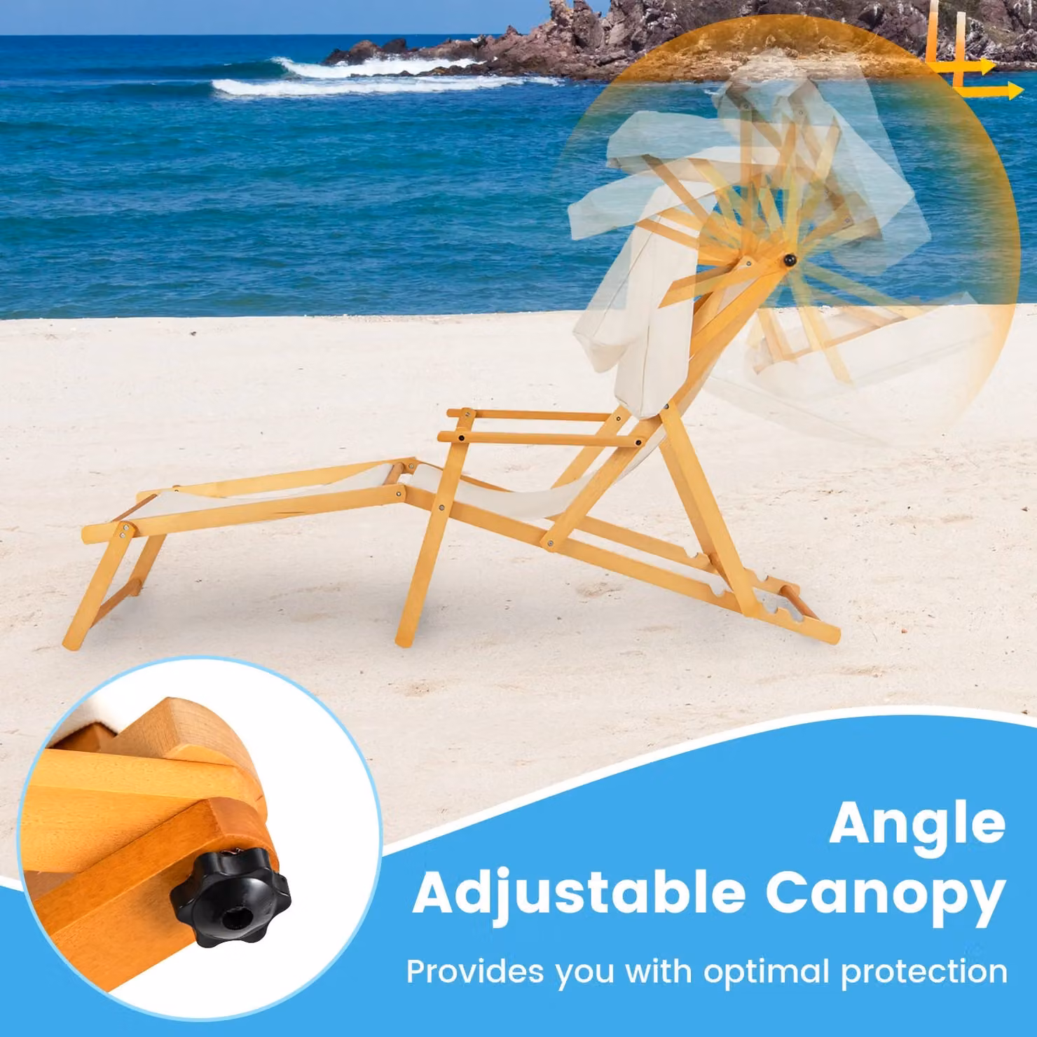 Costway Beach Lounge Chair with Adjustable Canopy and Headrest in Beige – 4