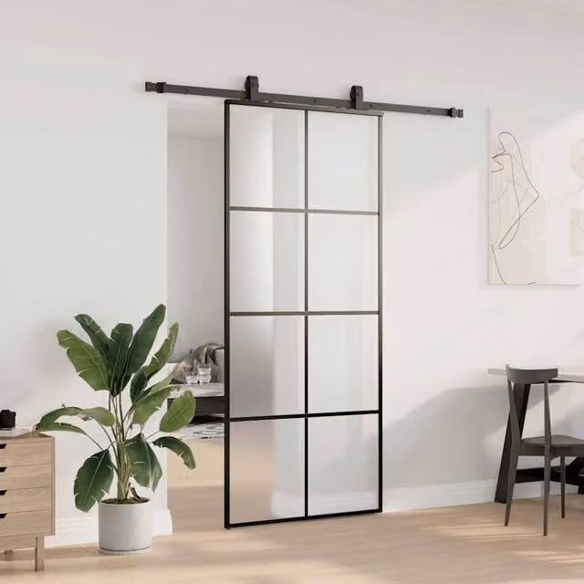Berkfield Home Industrial Sliding Glass Door with Hardware Set, Black, W: 90 cm, H: 205 cm – 1