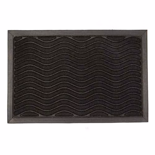 Nicola Spring Heavy Duty Black Waves Door Mat, W: 60 cm, D: 40 cm