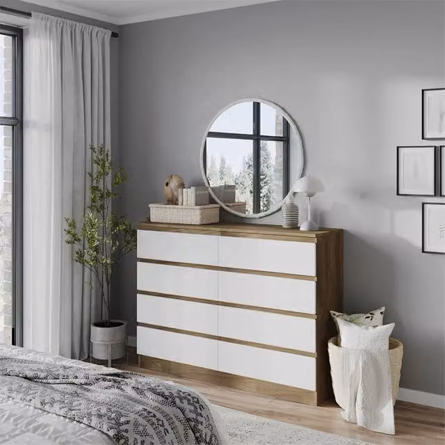 FORGEVIO Modern Oak Carcass Chest of 8 Drawers with White Drawers – 1