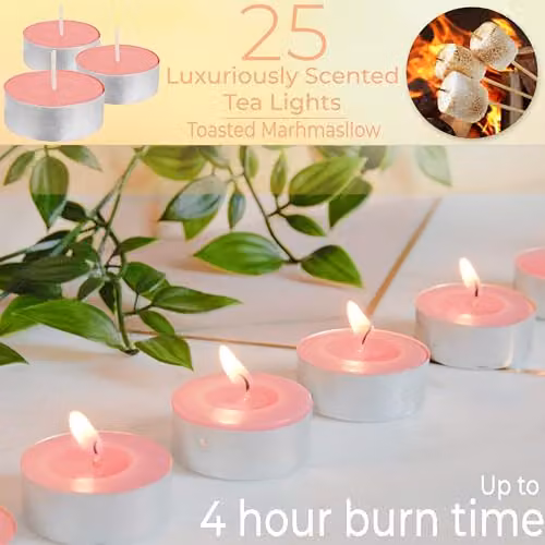 Deco Express Scented Tealight Candles, Toasted Marshmallows, Pink, 25 Pack – 2