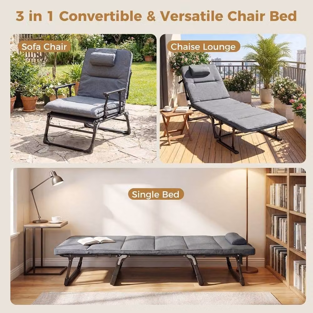 KORVIXA 3 in 1 Convertible Single Sofa Chaise, Grey Fabric with Metal Frame, W/D/H: 100 x 100 x 100 cm – 5