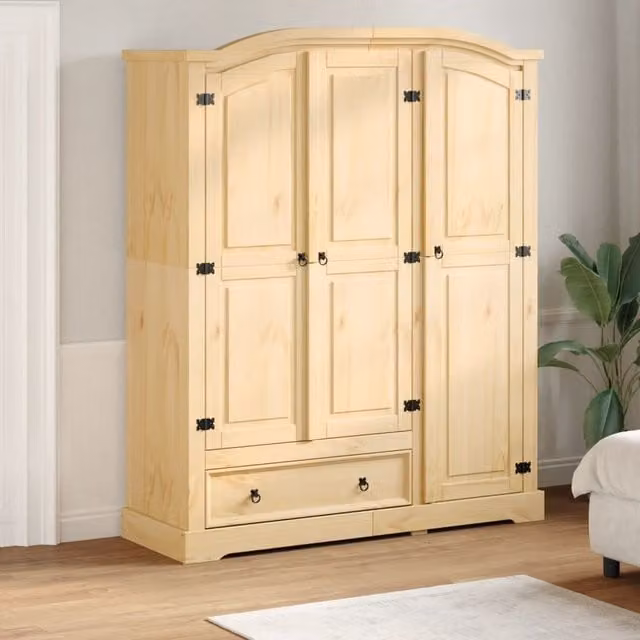 Berkfield Home Corona Wardrobe in Brown Solid Pine, W/D/H: 151.5 x 52 x 186 cm