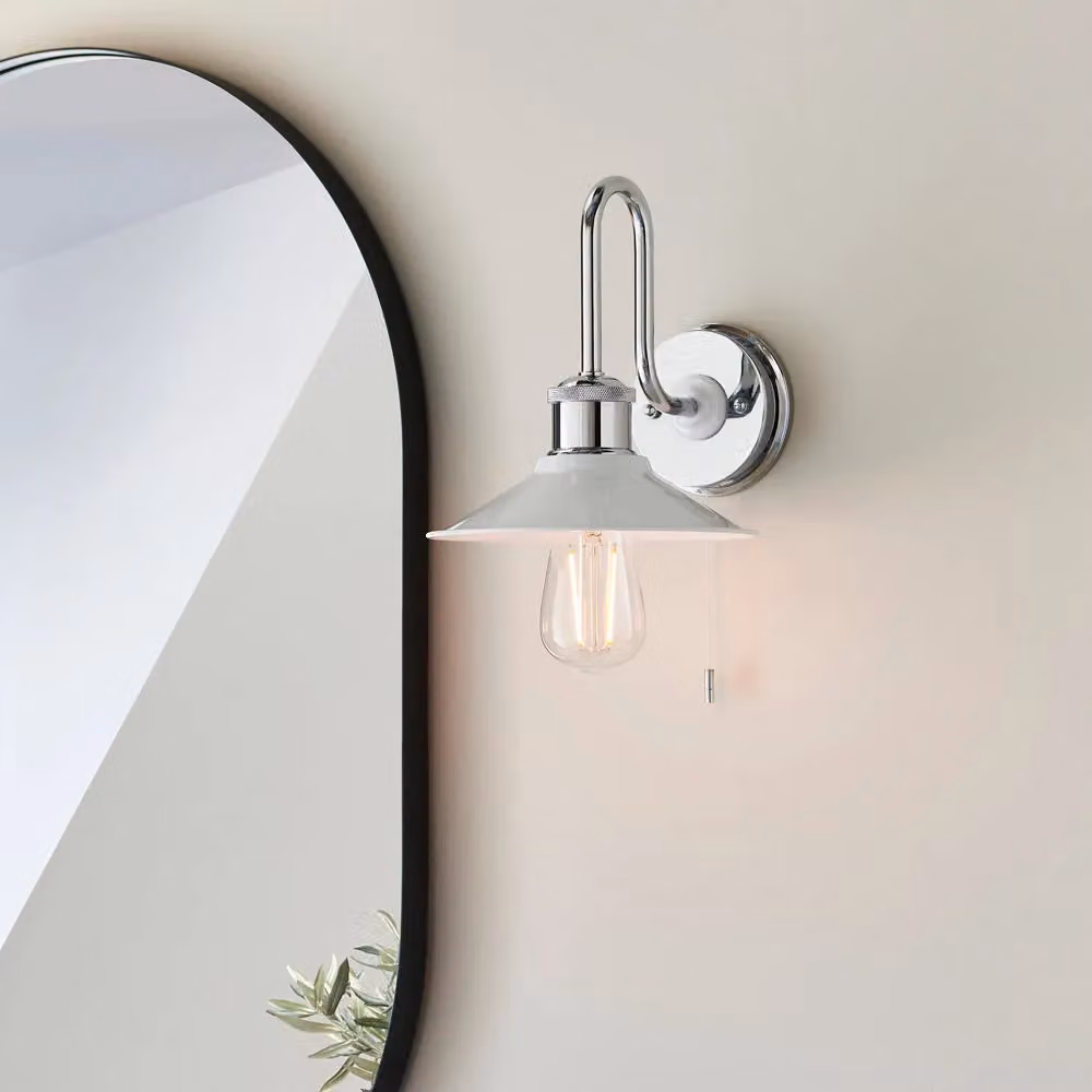 Loops Chrome Plated Fisherman Wall Light with Transparent Ribbed Glass Shade, IP44 Rated – 2