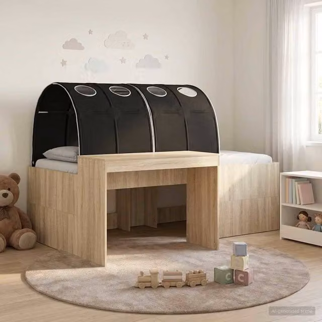 Berkfield Home 3-Piece Bed with Tunnel in Artisan Oak and Black Engineered Wood, Brown