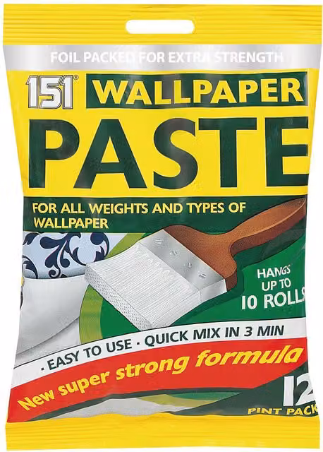 151 All Purpose White Wallpaper Paste, Super Strong Water Based Powder Adhesive for All Wallpaper Types, 5.68 l