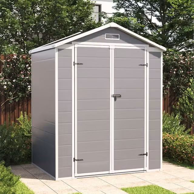 Livingandhome Grey Plastic Open Gable Roof Garden Shed with Window and Lock