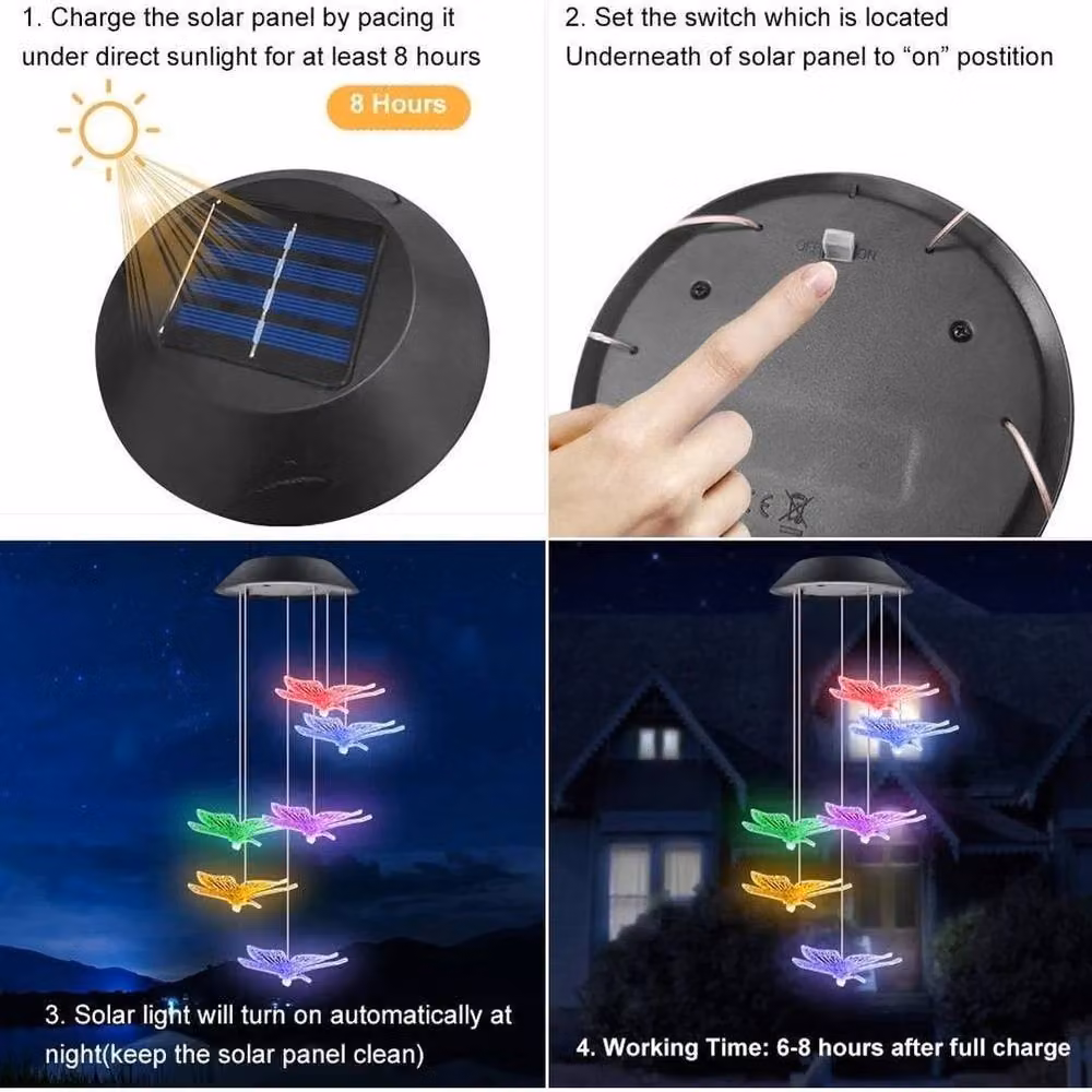 Kelvenix Butterfly Solar Powered Multicolour LED Garden Wind Chimes Decor – 3