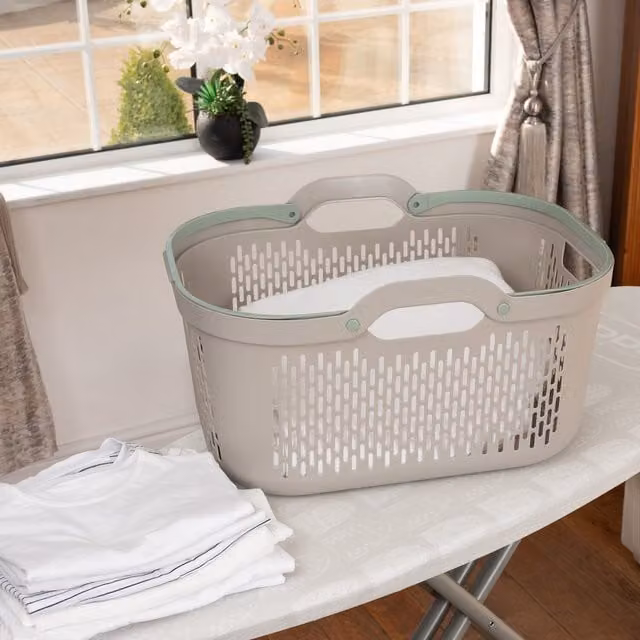 Addis Signature 45L Laundry Basket with Handles, Mushroom/Beige Plastic Washing Basket, W/D/H: 39.5 x 30.5 x 55 cm