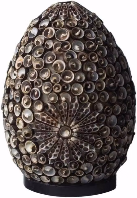 KDMD Boho Seashell Tabletop Lamp in Brown and Black, Oval Design, Height: 20 cm