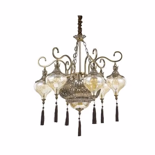 Ideal Lux Harem SP9 Suspended Glass Lantern Pendant Light in Gold and Transparent
