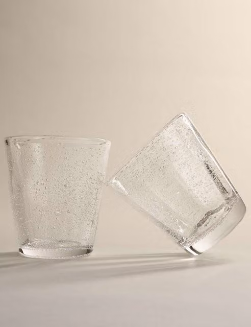 M&S Set of 2 Transparent Glass Bubble Tumblers