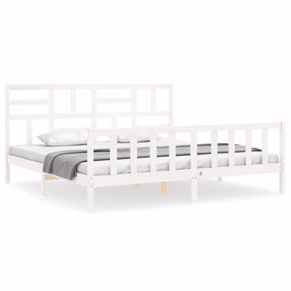 Berkfield Home Super King Size Solid Pine Wood Bed Frame with Headboard in White – 2
