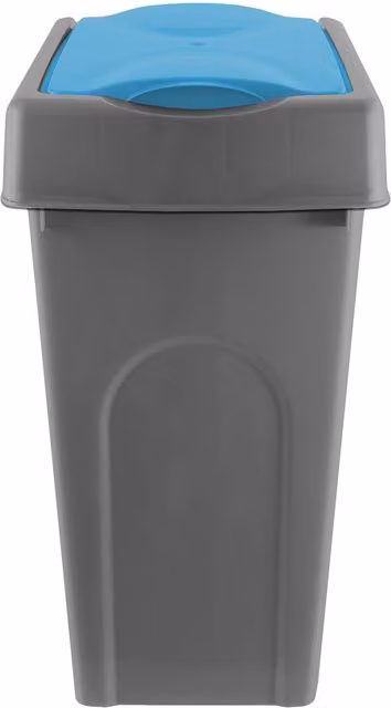 Simpa 50L Grey Square Plastic Recycling Bin with Blue Flip Lid, W/D/H: 40 x 33 x 66 cm