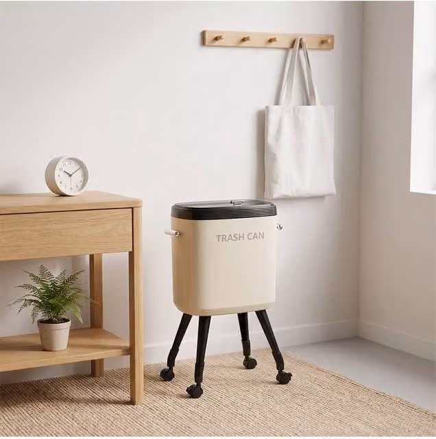 Living and Home High-Footed Bin with Flip Lid and Wheels in Beige – 1