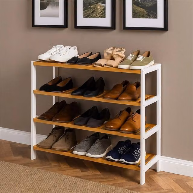 Nordara 4-Tier Bamboo Shoe Rack in White for Hallway Storage