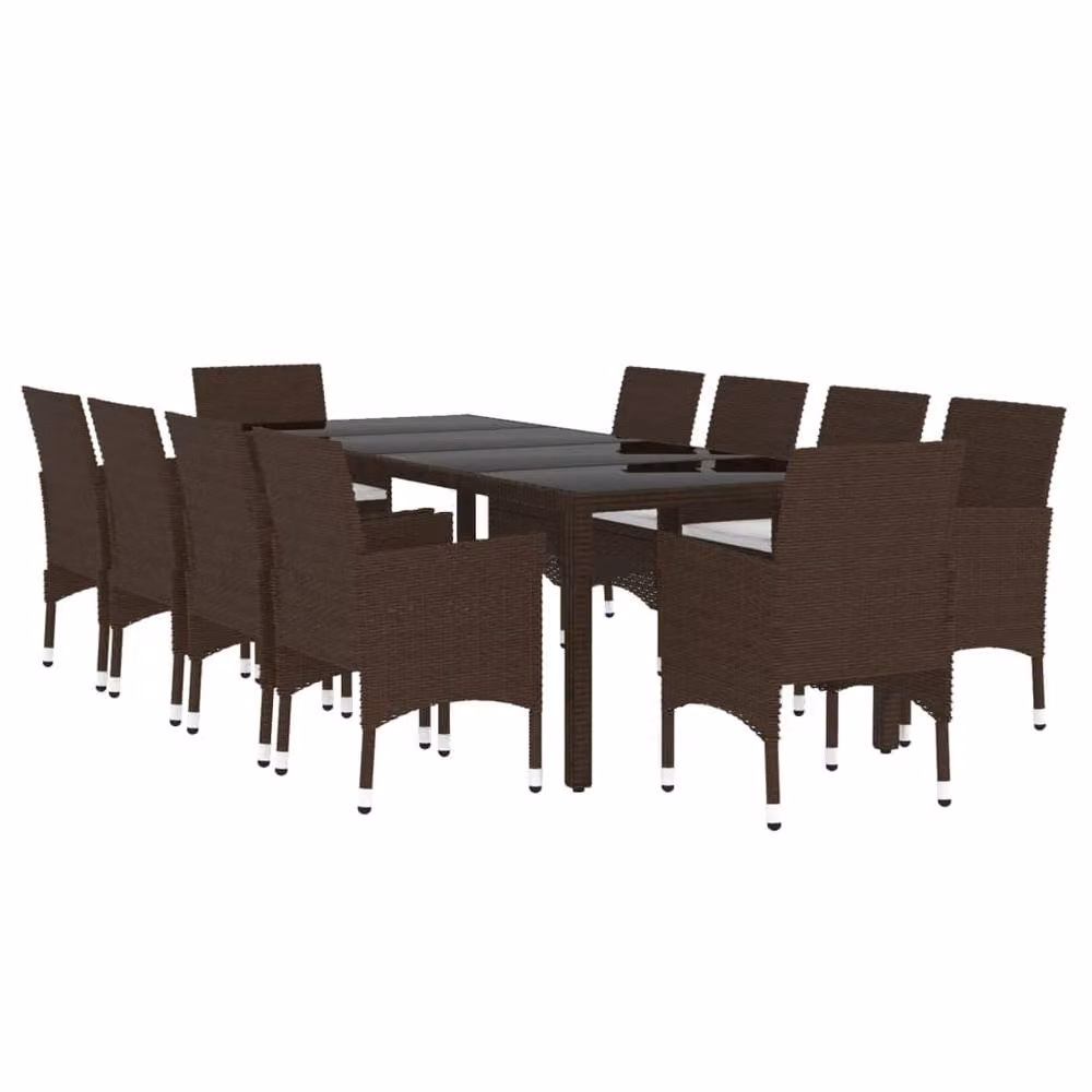 Berkfield Home 11 Piece Brown Poly Rattan Garden Dining Set – 3