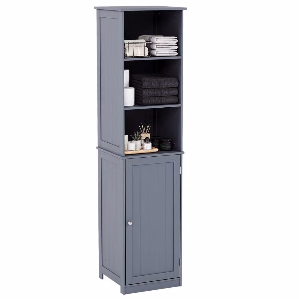 Home Discount Hayle Tall Bathroom Cabinet in Grey with 1 Door and 2 Shelves – 2