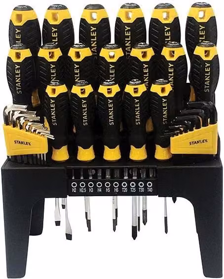 Stanley 44 Piece Manual Screwdriver Set in Yellow and Multicolour Benchtop Rack