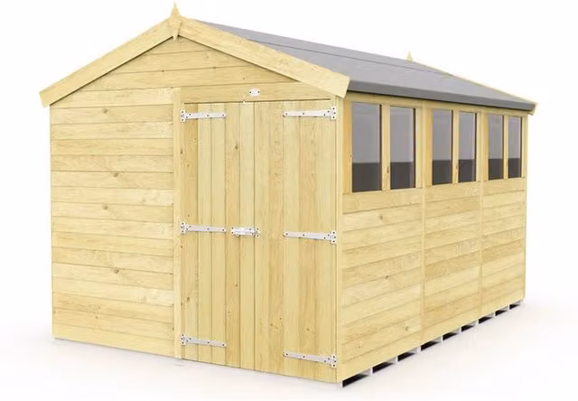 Buttercup Farm Apex Wooden Shed with Double Doors and Windows in Brown, W231 x D358 x H217 cm – 1