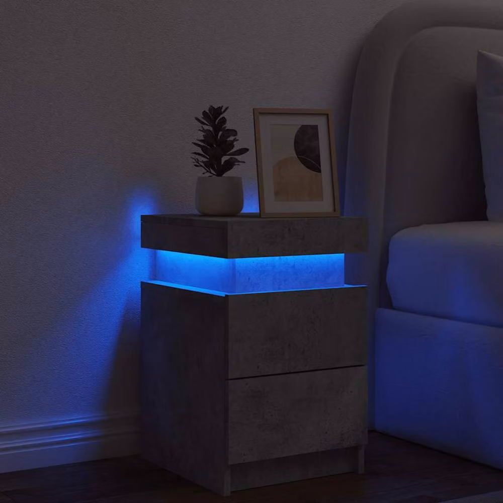 Berkfield Home Beautiful Bedside Cabinet with Integrated LED Lights, Concrete Grey, W: 35 cm, D: 39 cm, H: 55 cm – 3