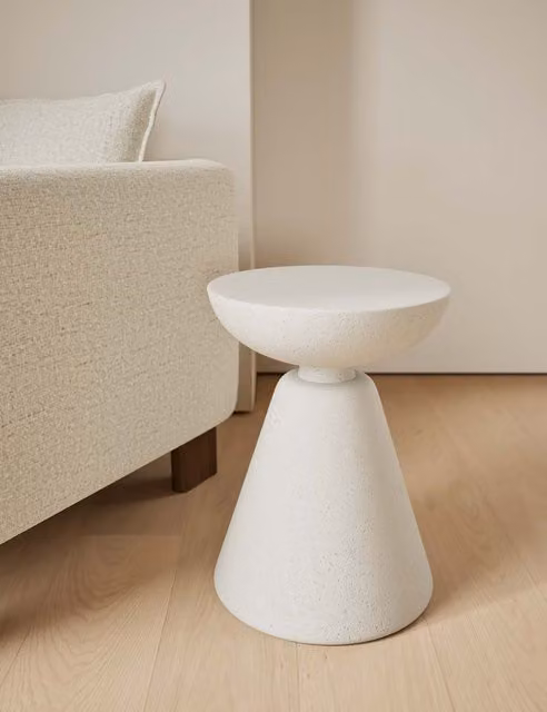M&S Modern Round Stone Effect Side Table in White