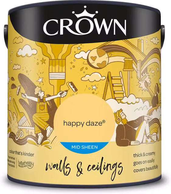 Crown Happy Daze Mid Sheen Emulsion Walls and Ceilings Paint, Yellow, 2.5l